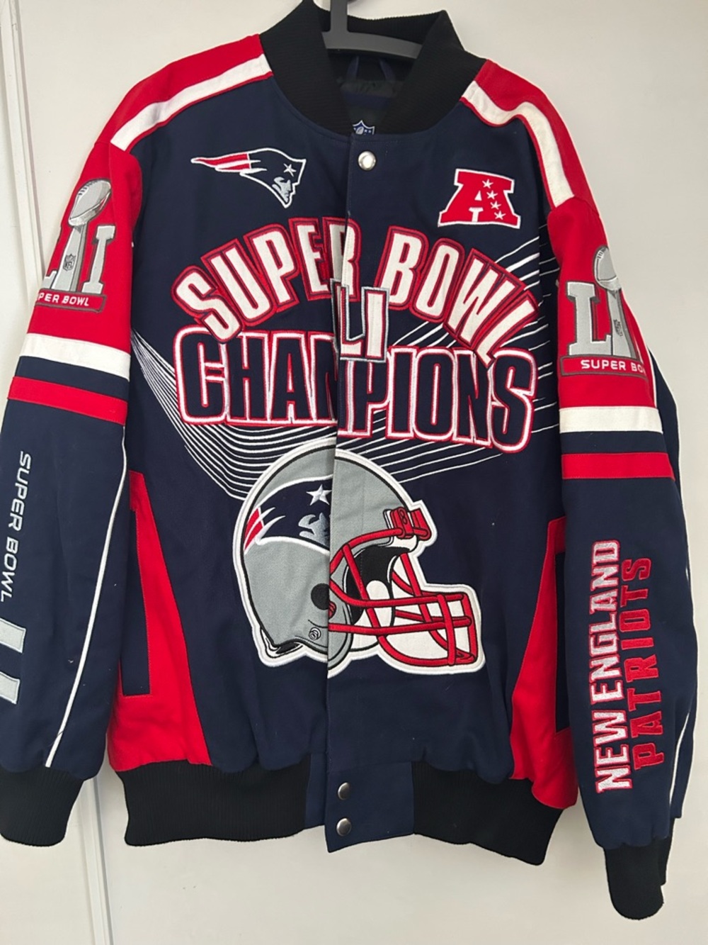 NFL New England Patriots Navy Red Super Bowl Champions Jacket